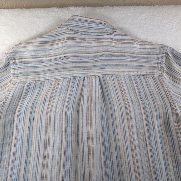 LL Bean 100% Linen Shirt Womens Medium Long Sleeve Striped - Picture 7 of 7